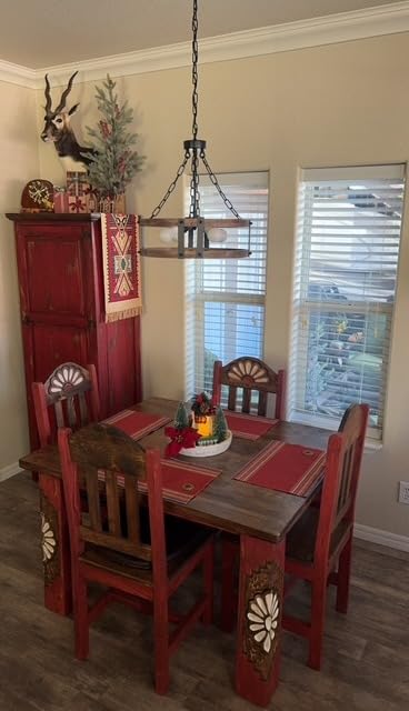 Farmhouse Rustic Wood Chandelier, 4-Light Industrial Drum Chandelier for Dining Room Vintage Pendant Hanging Light Fixture with Black Metal Accent for Kitchen Living Room Dining Area customer photo 1