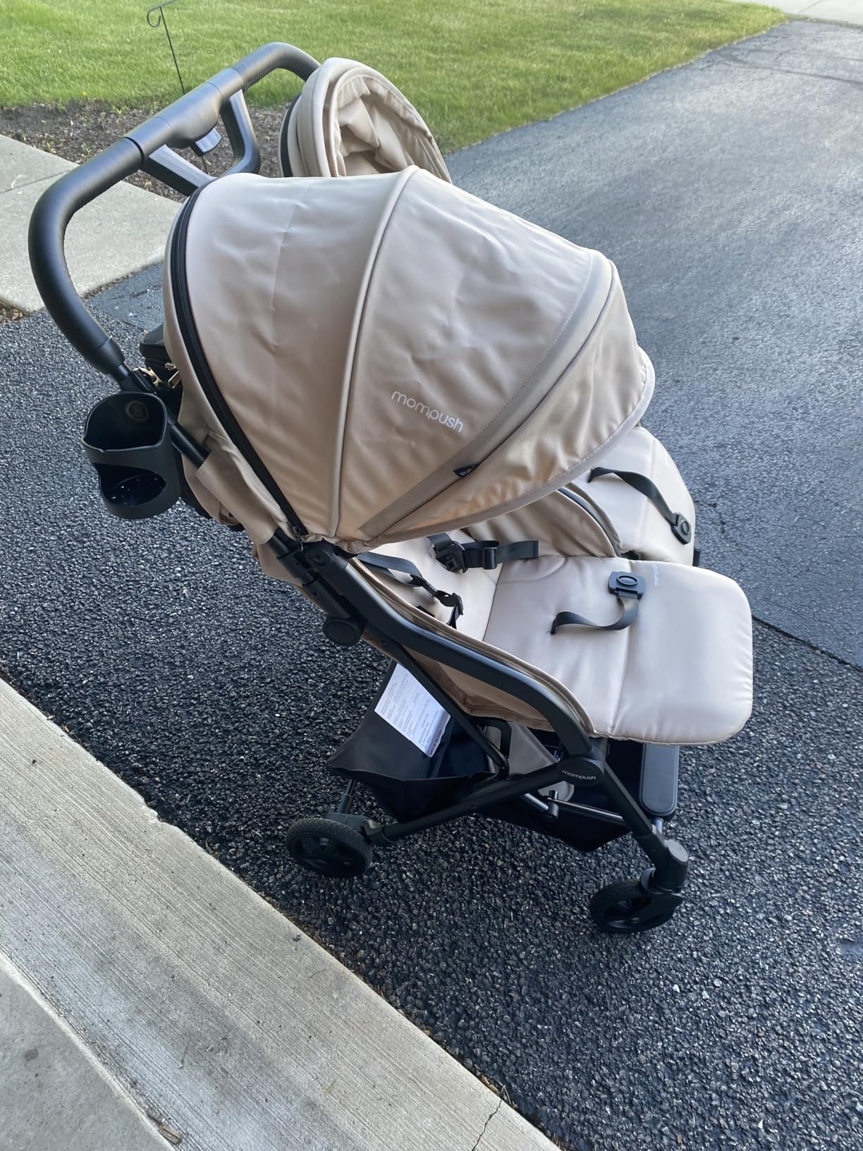 Mompush Lithe Double Stroller for Infant and Toddler, Lightweight Side by Side Twin Stroller, Only 25 lbs, 30-Inch Slim Fit Through Doorways, One-Step Fold, Independent Recline, UPF 50+ Canopy customer photo 2