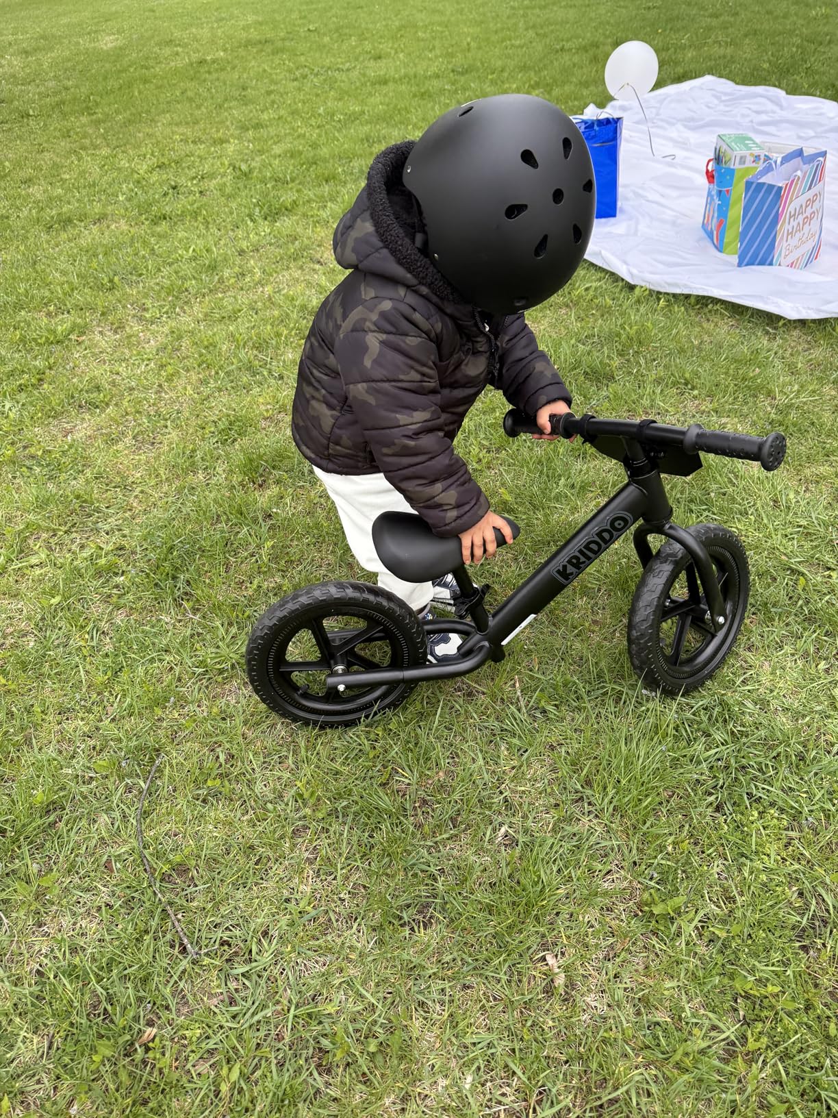 KRIDDO Toddler Balance Bike 2 Year Old, Age 24 Months to 5 Years Old, 12 Inch Push Bicycle with Customize Plate (3 Sets of Stickers Included), Gift Bike for 2-3 Boys Girls, White customer photo 1