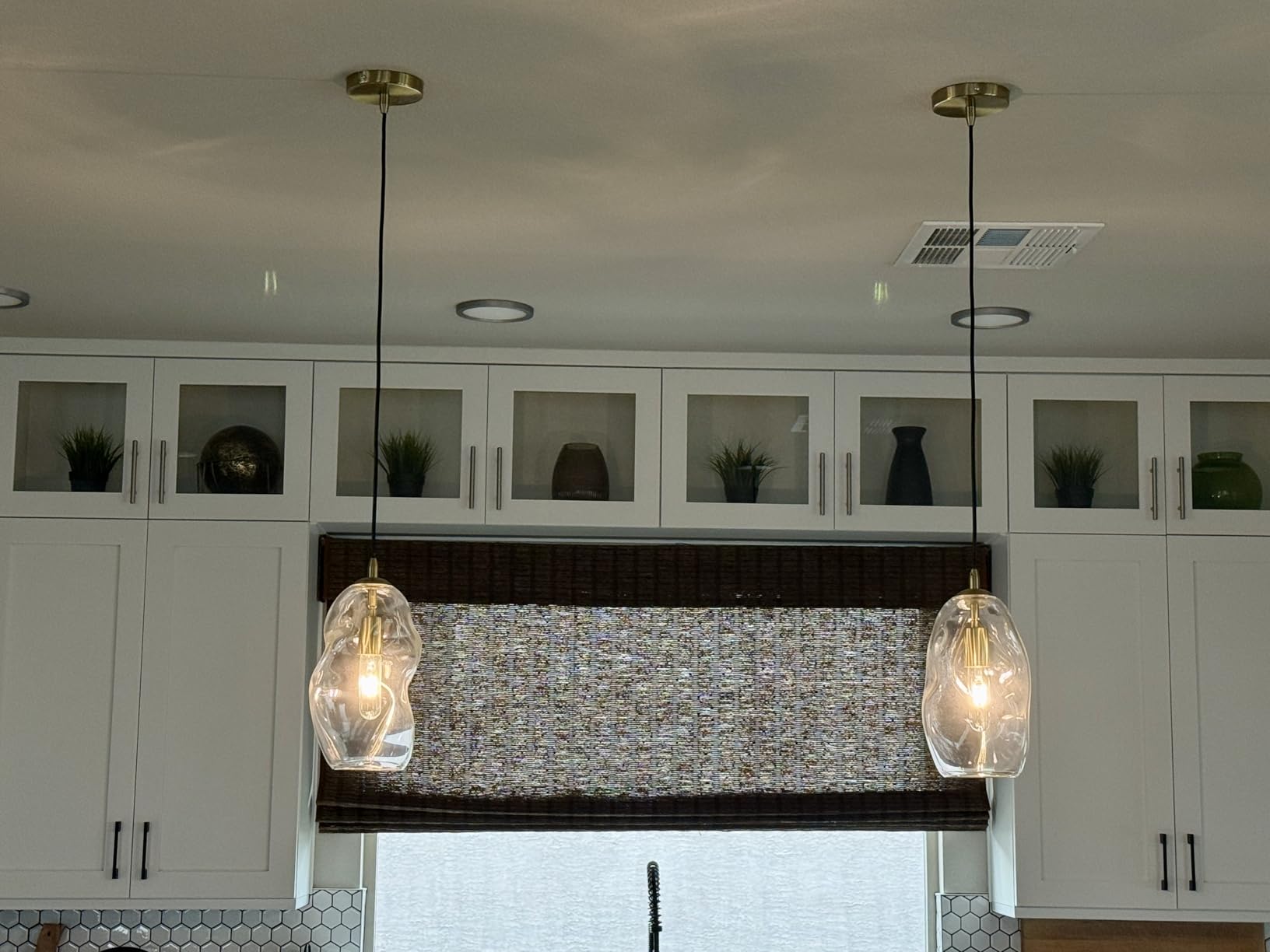 CASAMOTION Pendant Lights Kitchen Island 2 Pack Modern Contemporary Clear Glass Organic Globe Brass Gold Hanging Light Adjustable Cord Bedroom Dining Table Small Medium Lamp 8 Inch customer photo 1