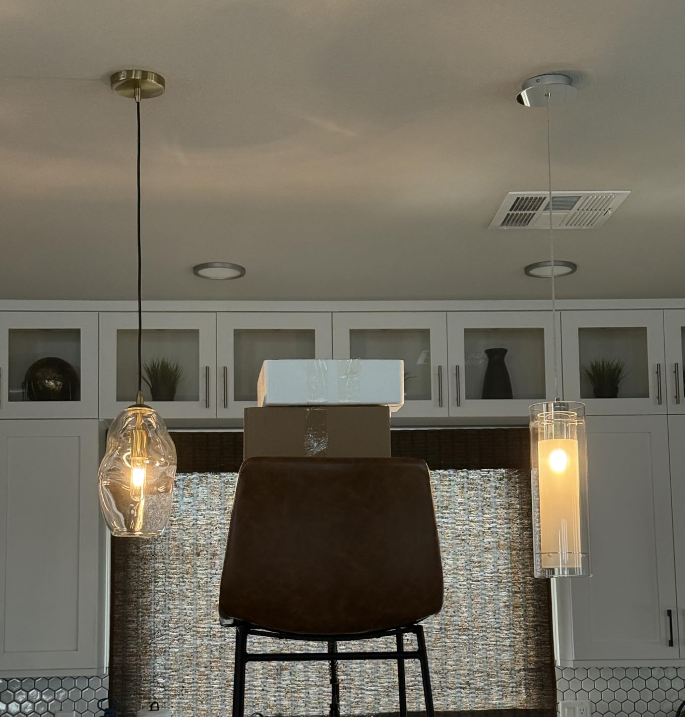 CASAMOTION Pendant Lights Kitchen Island 2 Pack Modern Contemporary Clear Glass Organic Globe Brass Gold Hanging Light Adjustable Cord Bedroom Dining Table Small Medium Lamp 8 Inch customer photo 2