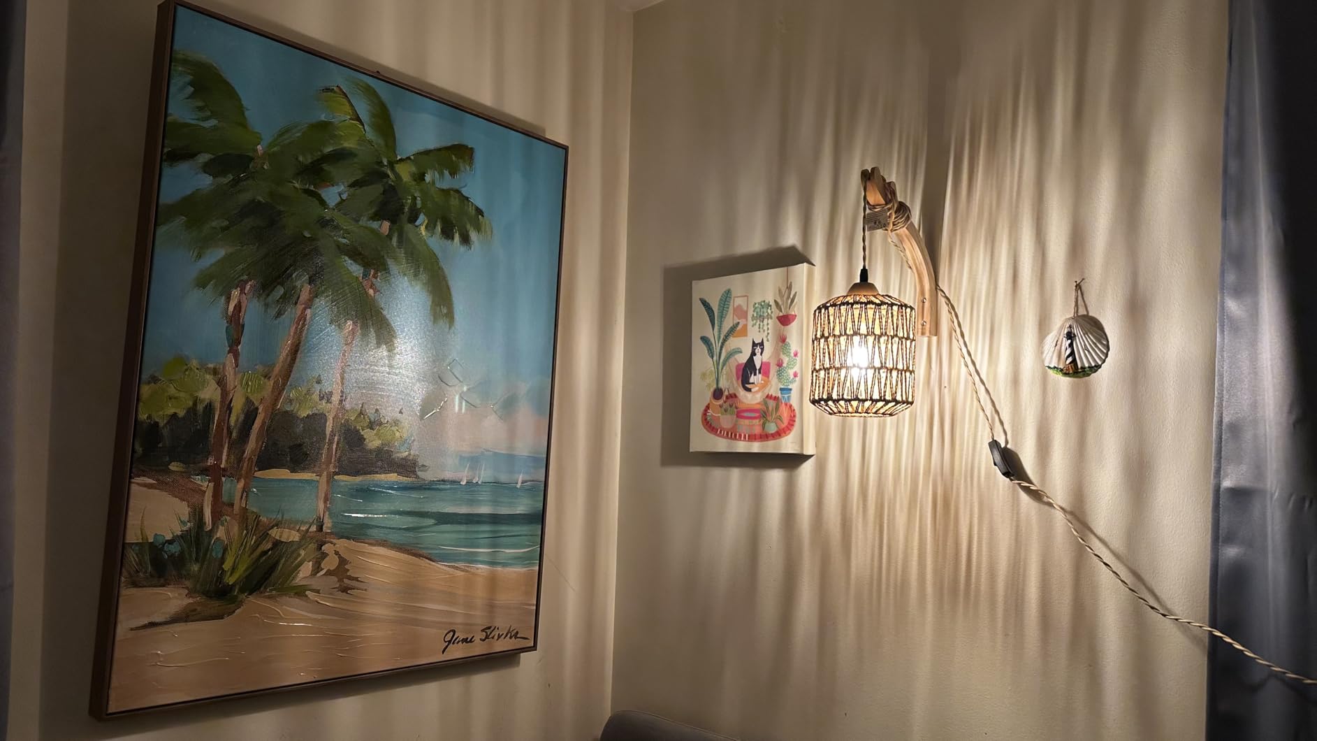 Frideko Bamboo Lantern Plug in Wall Sconces Wicker Wall Lamp with Plug in Cord Hand Woven Rattan Wall Light Farmhouse Rustic Wall Sconces Boho Sconces Wall Lighting for Living Room Bedroom customer photo 1