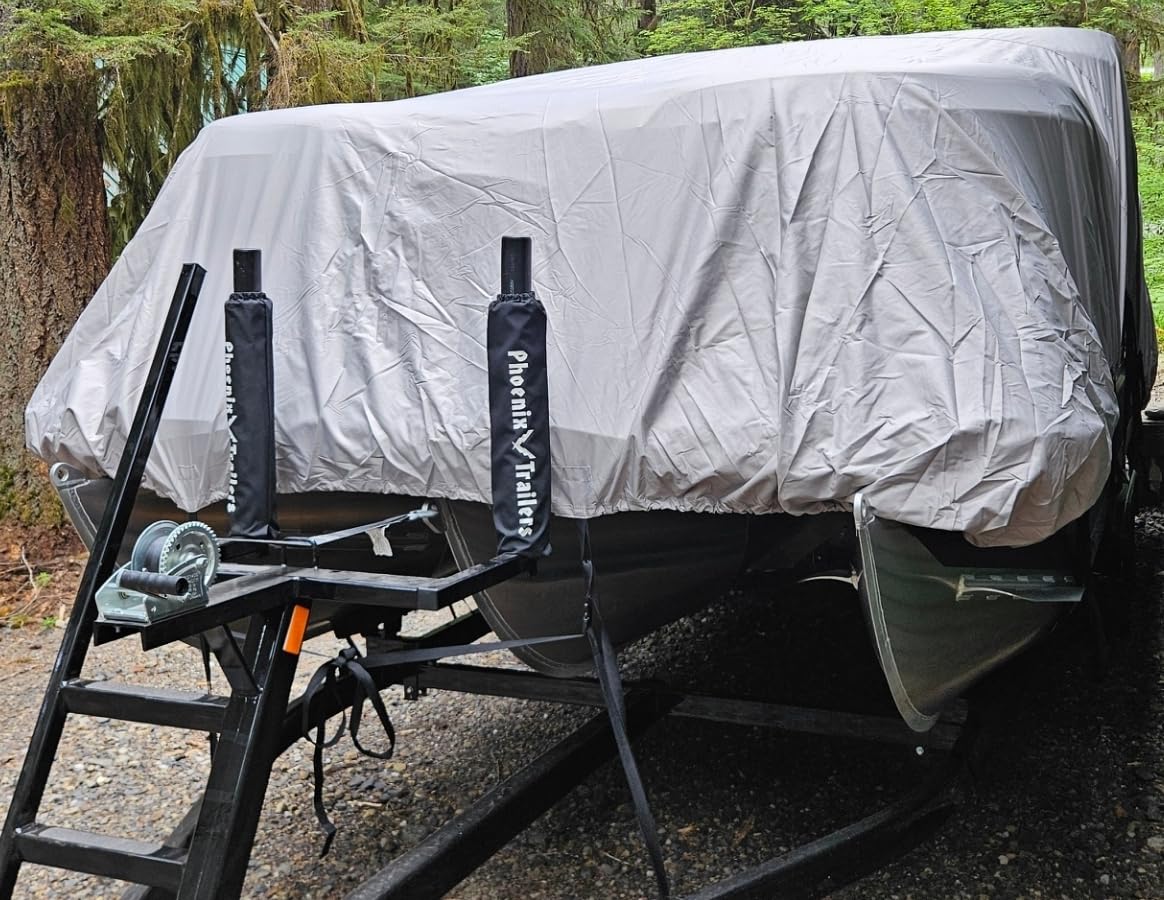 Solim Trailerable 1200D PU Heavy Duty Pontoon Boat Cover, 22-24ft Waterproof Marine Grade Oxford UV Resistant Polyester Canvas Cover, Boat Cover for Pontoon with Adjustable 18 Tie Down Straps, Gray customer photo 1