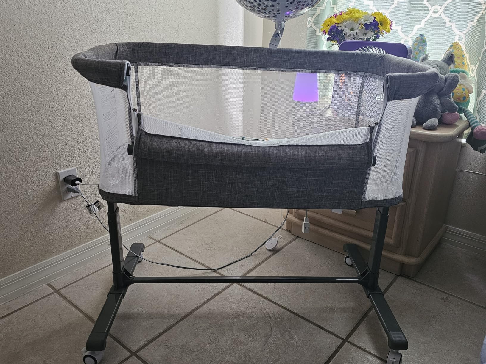 Kinder King Baby Bassinet Bedside Sleeper, Newborn Baby Bedside Crib w/Wheels, All-Sided Mesh, Adjustable Height, Removable Soft Mattress, No Tool to Assemble, Grey customer photo 1