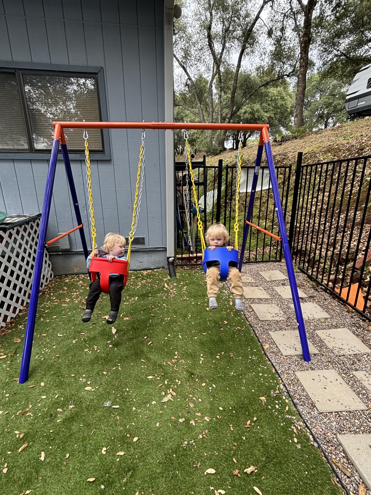 Amictoy Swing Set for Backyard with Stand - Heavy Duty 440lbs Metal A-Frame Outdoor Playset with 32
