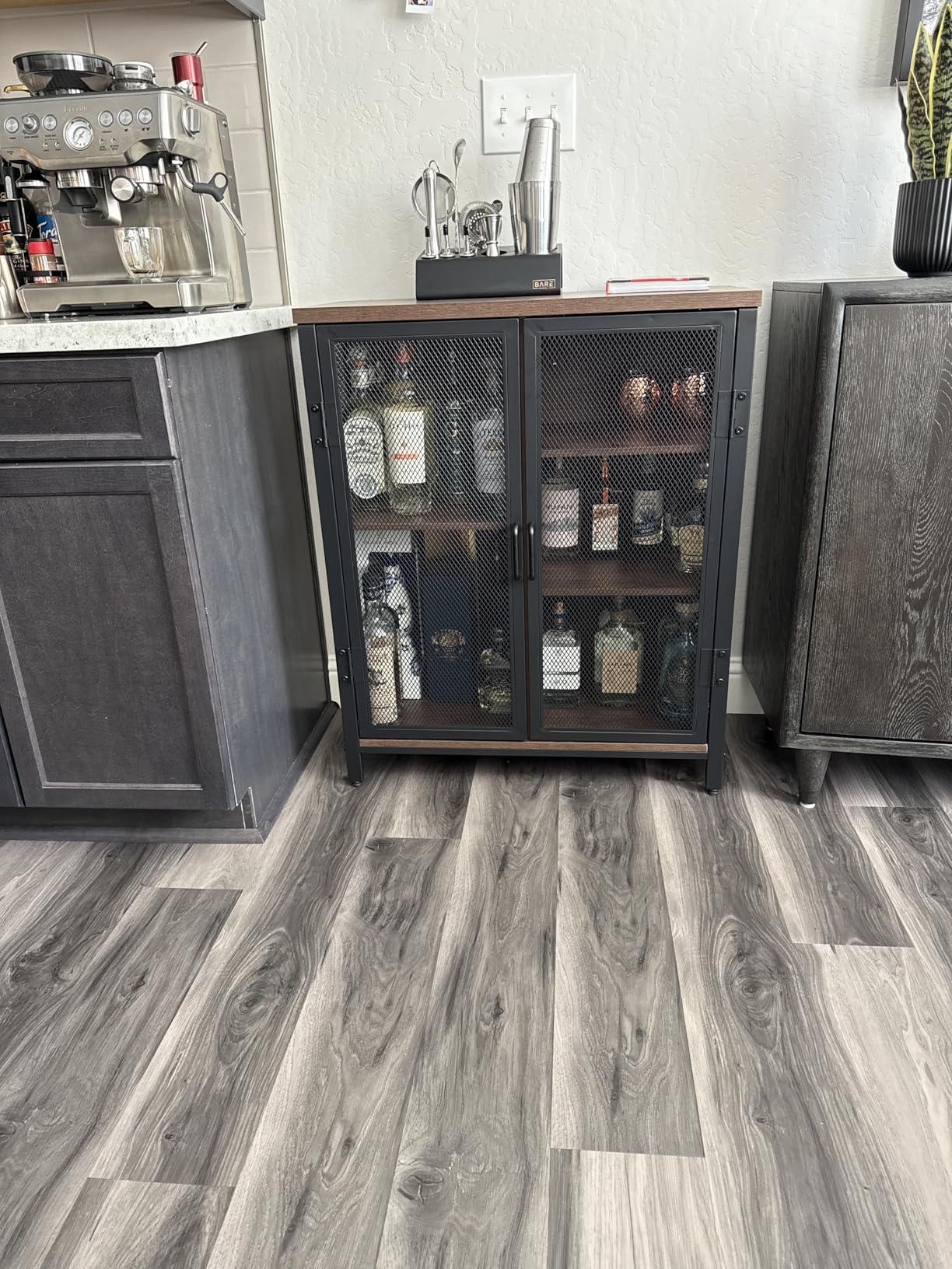 BON AUGURE Coffee Bar Cabinet for Liquor, Small Storage Cabinet for Home Kitchen, Farmhouse Sideboard Buffet Cabinets, Industrial Alcohol Cabinets for Dining Entryway Living Room (Rustic Oak) customer photo 1