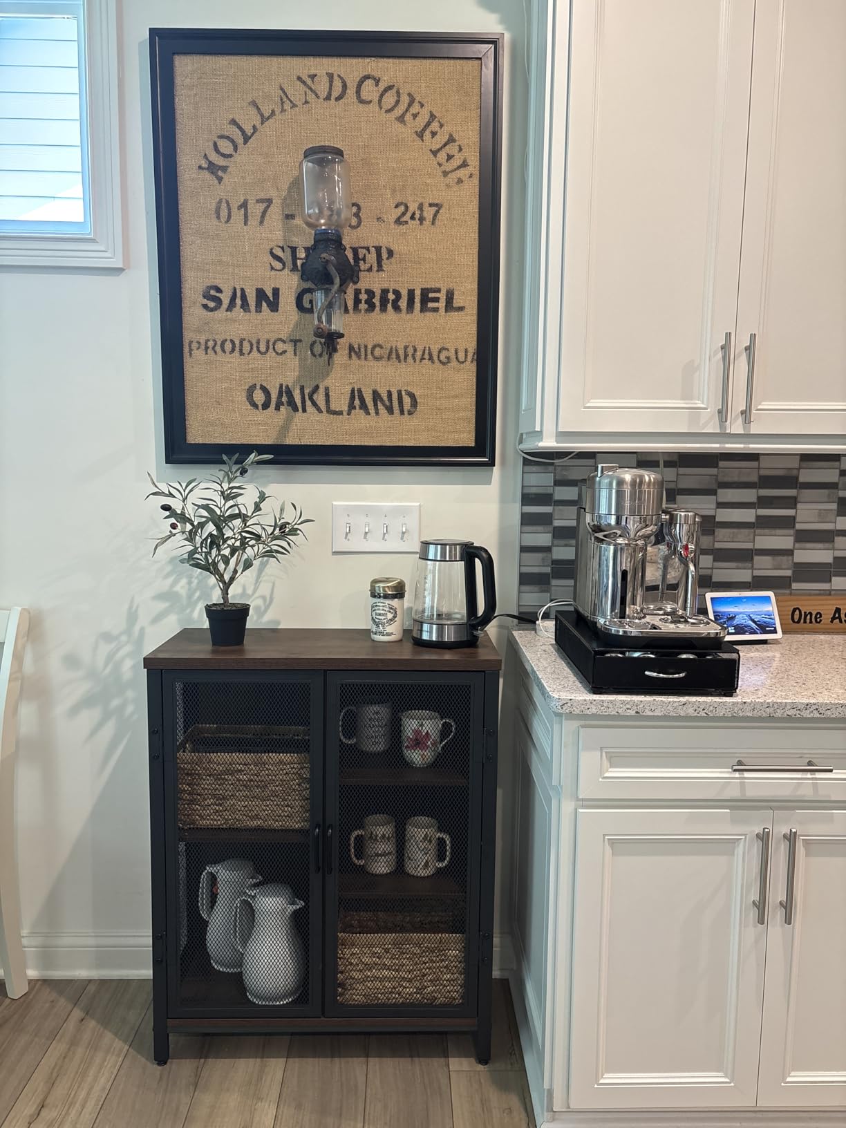 BON AUGURE Coffee Bar Cabinet for Liquor, Small Storage Cabinet for Home Kitchen, Farmhouse Sideboard Buffet Cabinets, Industrial Alcohol Cabinets for Dining Entryway Living Room (Rustic Oak) customer photo 2