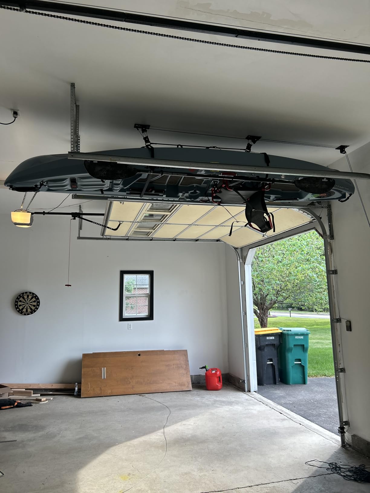 Teal Triangle Pulley Hoist for Kayaks, Canoes, and Paddleboards - Heavy Duty Garage Storage Lift - Kayak Hanger Holds 150 lbs and Fits 10-14 ft Tall Garage Ceilings customer photo 2