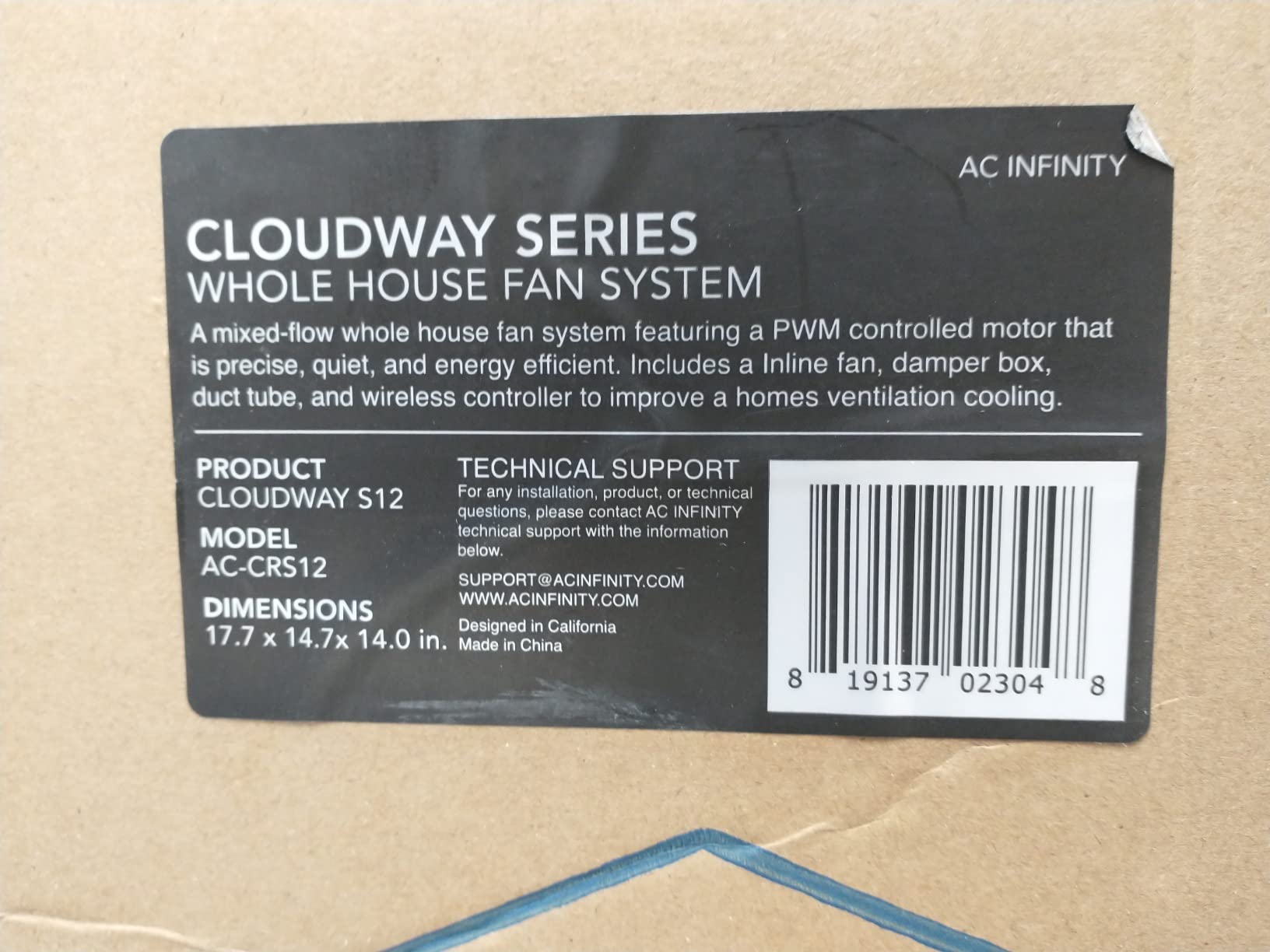 AC Infinity CLOUDWAY Whole House EC Fan S12, 1600 CFM with Remote 10-Speed Wireless Fan Controller, 12