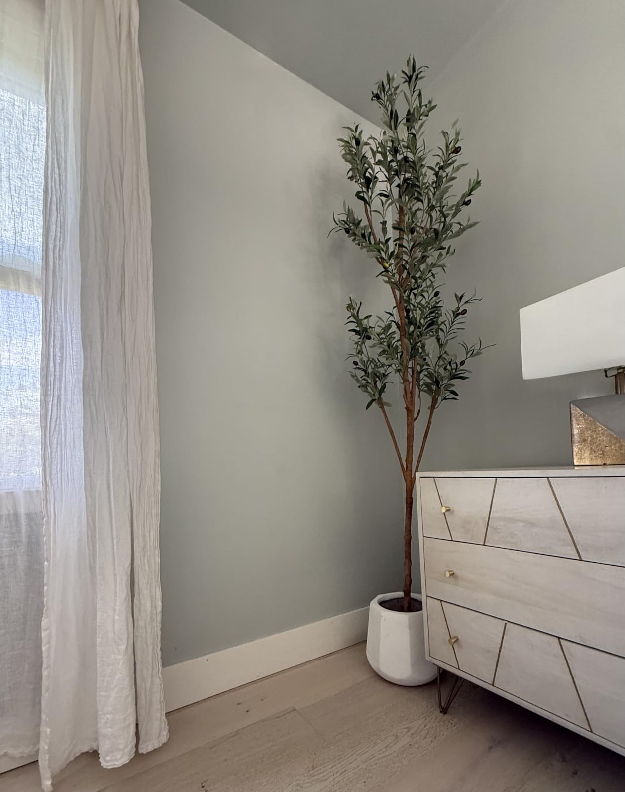Kazeila Artificial Olive Tree 6FT Tall Faux Silk Plant for Home Office Decor Indoor Fake Potted Tree with Wood Branches and Fruits customer photo 2
