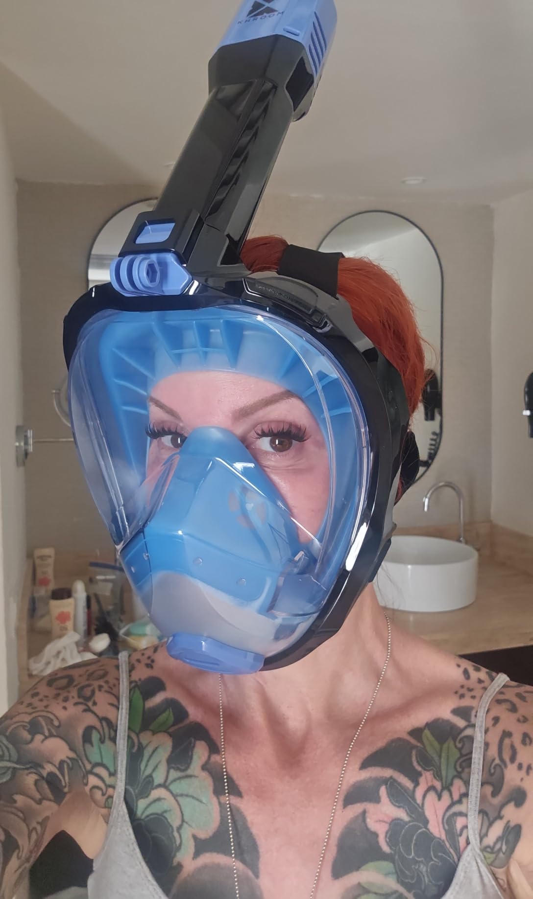 Khroom Full Face Snorkel Mask Adults | CO2-Safe Snorkeling Mask for Adults | 3X Larger Air Intake for Easy Breathing | Anti-Fog 180 View | Adult Snorkel Mask for Men & Women customer photo 1