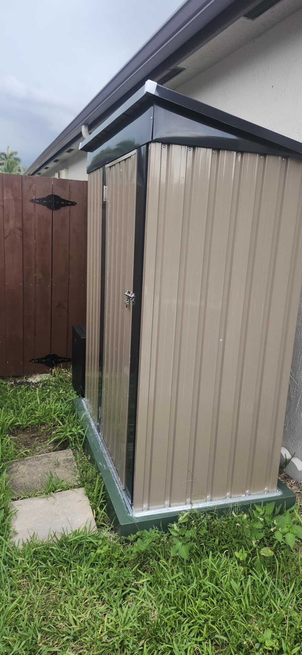 Patiowell 5x3 FT Outdoor Storage Shed, Brown | Tool Shed, Sloping Roof, Lockable Door, Metal Shed for Backyard Garden Patio Lawn customer photo 2