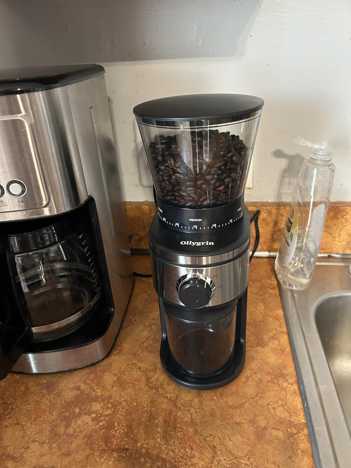 Ollygrin Burr Coffee Grinder, Electric Conical Coffee Bean Grinder With 30 Adjustable Grind Settings For 2-12 Cups, Silver & Black customer photo 1