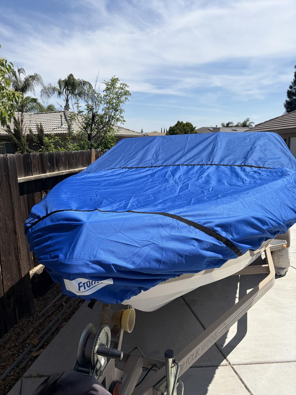 RVMasking Waterproof Boat Cover 16-18.5 ft, 1400D Heavy Duty Middle Reinforced Marine Grade Trailerable Cover, Fits 16'-18.5' V-Hull Tri-Hull Bass Boat Runabout Fish Ski Boat with Storage Bag, Gray customer photo 2