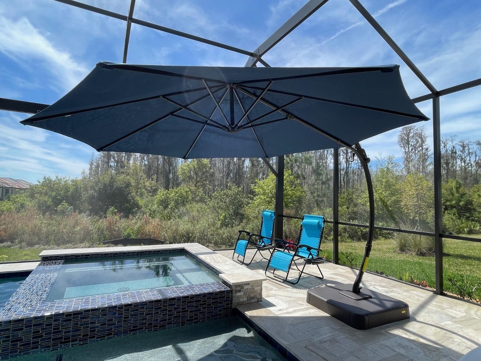 LAUSAINT HOME Outdoor Patio Umbrella with Base included, 12 FT Deluxe Curvy Cantilever Umbrella Offset Hanging umbrella with 360 Degree Rotation for Market, Pool, Garden, Backyard, Deck (Navy Blue, 12 FT) customer photo 2