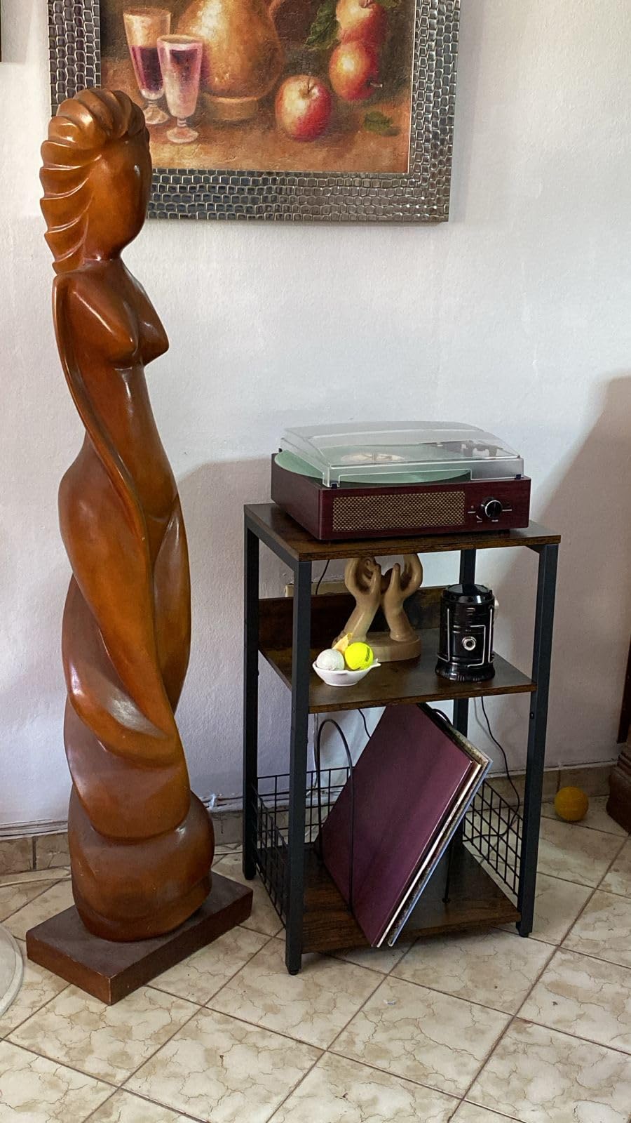 LELELINKY 3 Tier End Table, Record Player Stand with Storage Up to 100 Albums, Turntable Stand for Vinyl, Brown Records Shelf for Living Room Bedroom customer photo 2