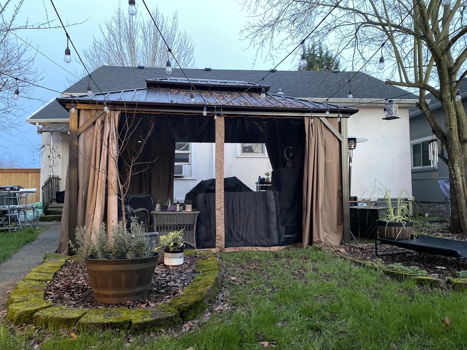 Domi 10' x 12' Hardtop Gazebo, Outdoor Metal Gazebo for Patios with Galvanized Steel Double Roof, Heavy Duty Curtains and Netting Included, Permanent Pergola for Backyard, Garden Lawn, Grey customer photo 1