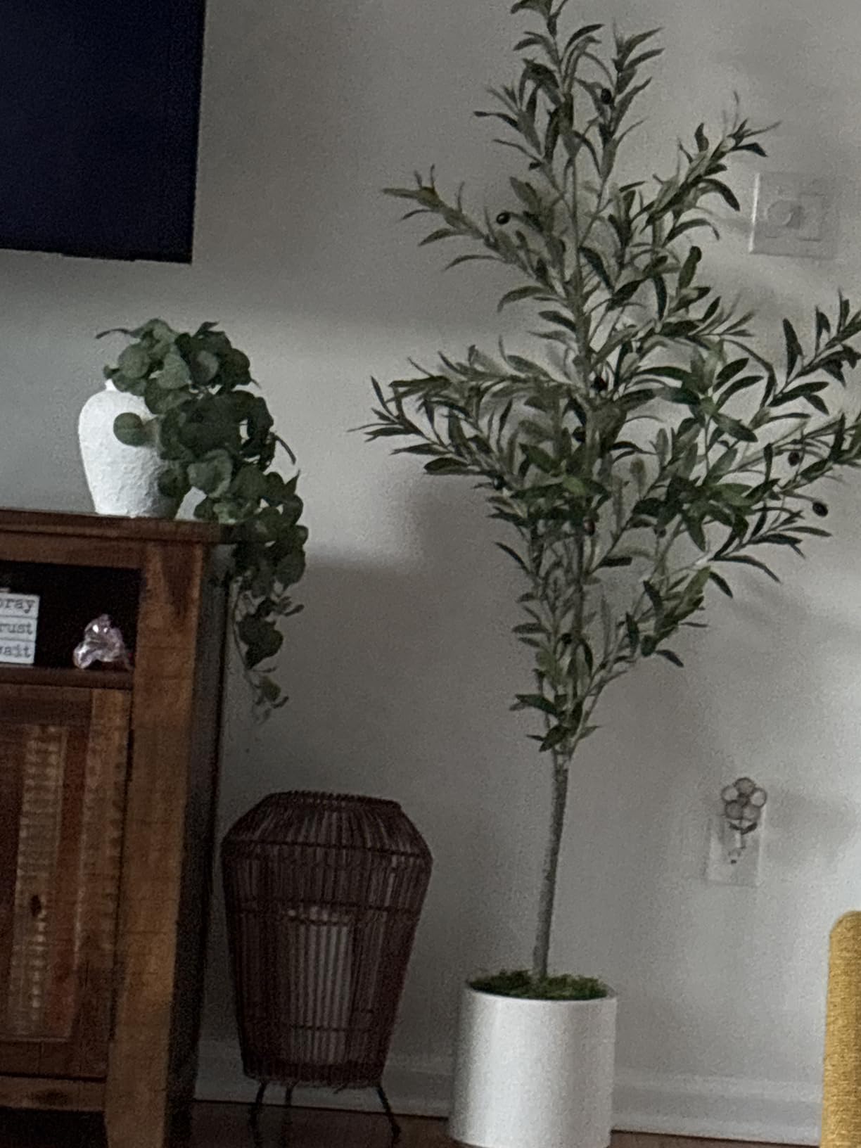 LOMANTO Artificial Olive Trees, 5 ft Tall Fake Olive Trees for Indoor, Faux Olive Silk Tree, Large Olive Plants with White Planter for Home Decor and Housewarming Gift, 1 Pack customer photo 1