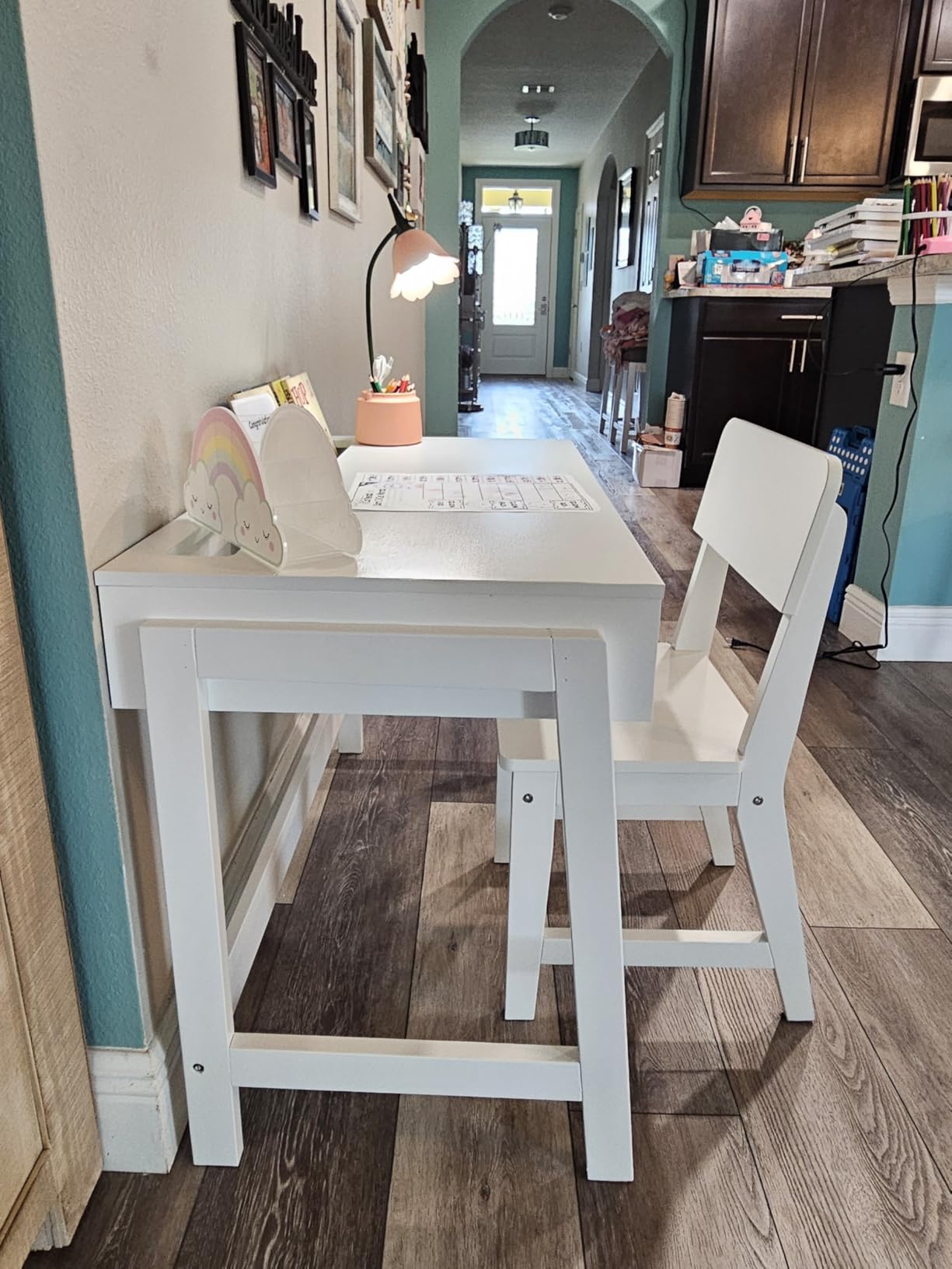 UTEX Kids Desk and Chair Set, Study Desk for Kids with Storage Bins, Wooden Children Study Table, Student Writing Desk for Bedroom & Study Room (1 Open & 1 Drawer) customer photo 2