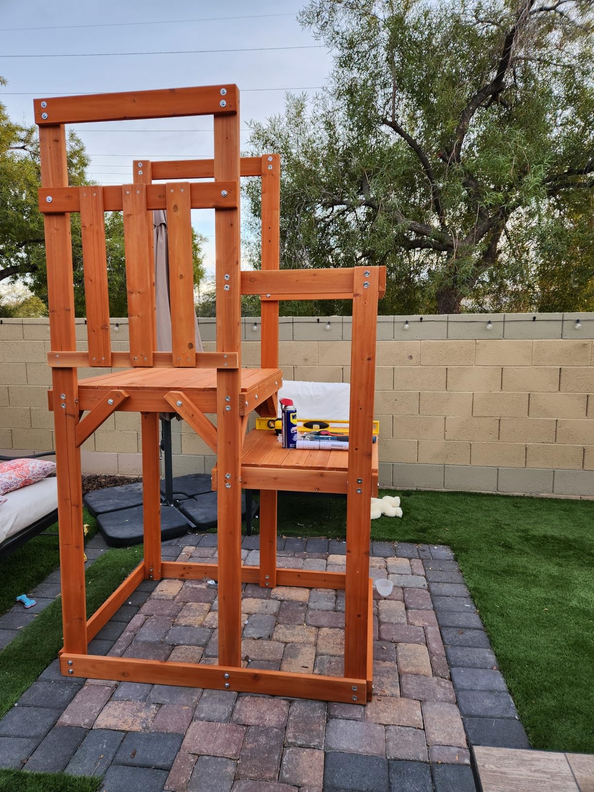 Dolphin Playground Cedar Wooden Swing Sets, Outdoor Playset with Monkey Bar, Heavy Duty Backyard Playset for Kids 3-10, 2-in-1 Picnic Table, 6FT Wave Slide, Climbing Wall, Belt Swings customer photo 2
