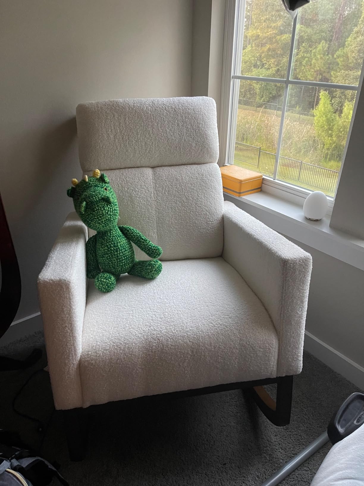 Yaheetech Upholstered Rocking Chair, Boucle Glider Chair Nursery Chair with High Back and Side Pocket, Rocking Accent Armchair with Rubber Wood Legs for Living Room/Bedroom/Nursery, Ivory customer photo 2