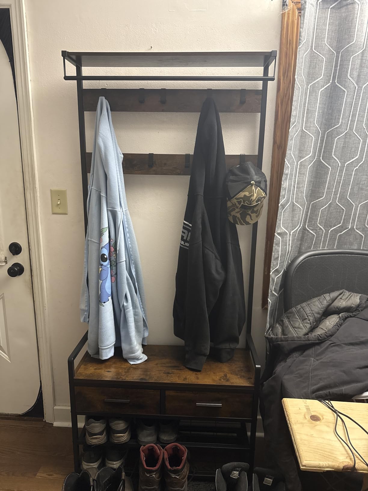 VASAGLE Hall Tree with Bench and Shoe Storage, Entryway Coat Rack with Shoe Bench, 2 Fabric Drawers, 10 Hooks, Vintage Brown and Ink Black UHSR429B01 customer photo 1