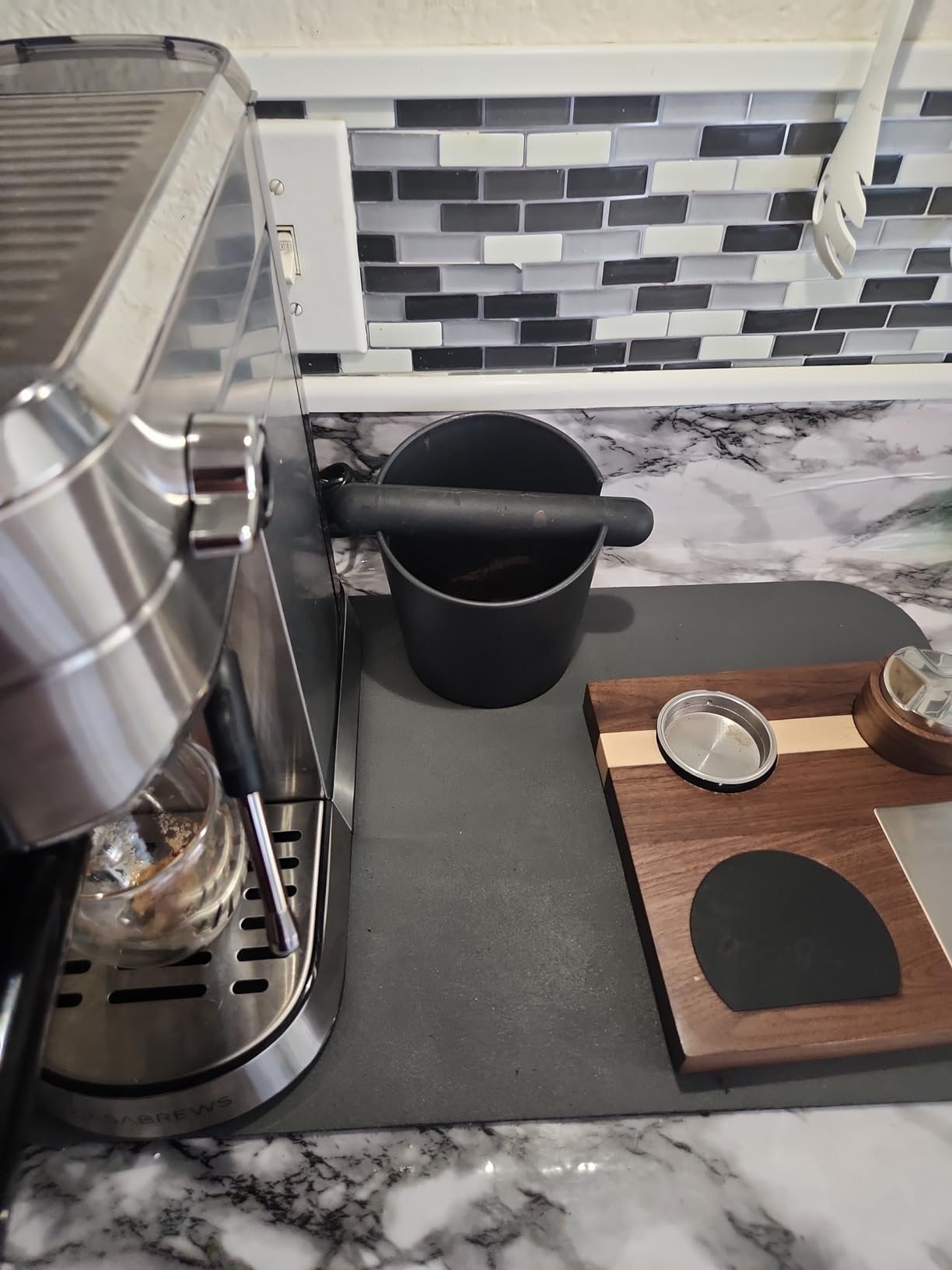 IAOSEN 5inch Knock Box Espresso Knock Box Silicone Coffee Tamper Mat Espresso Machine Accessories Set of 2 with Removable Knock Bar and Anti-Slip Base for Home Office Barista Tools for Bar Shop customer photo 2