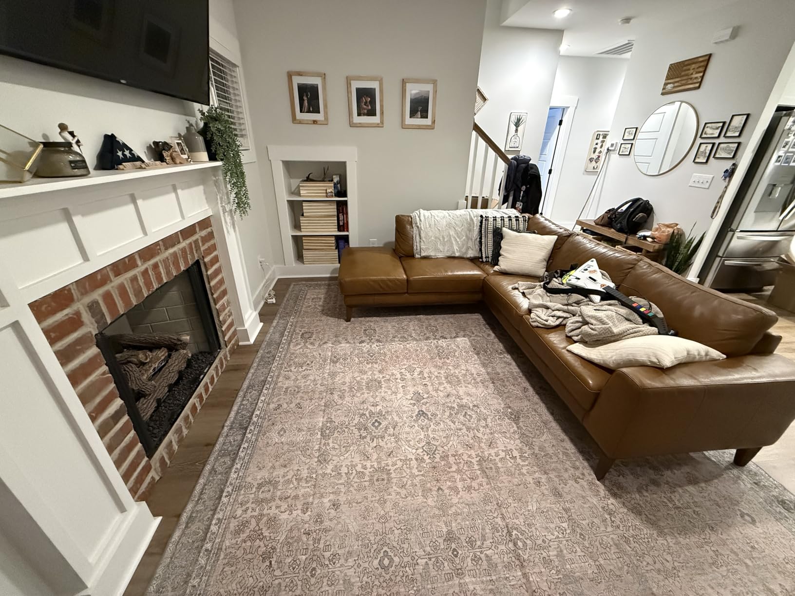 GENIMO 5X7 Area Rugs for Living Room, Machine Washable Non Slip Vintage Area Rugs, Low Pile Lightweight Print Rug for Bedroom, Dining Room, Home Office, Light Taupe Brown customer photo 2