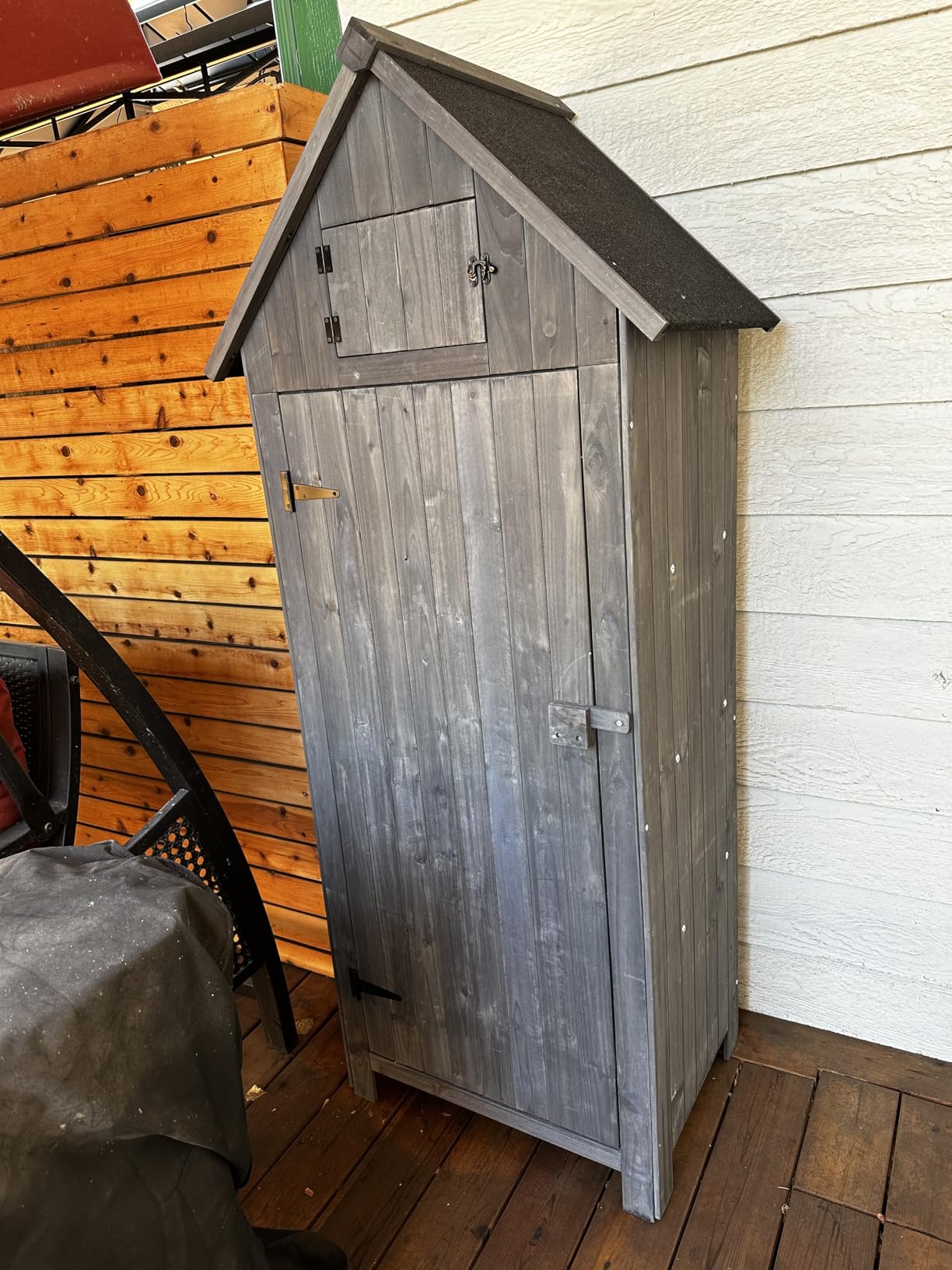 VINGLI Outdoor Wooden Storage Shed, Garden Shed Outside Tool Cabinet with Safety Latch, Patio Storage Organizer (Dark Grey) customer photo 1