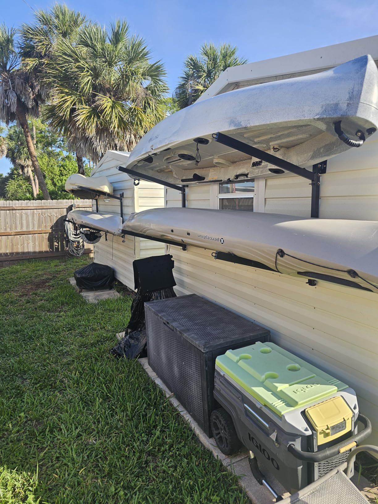 StoreYourBoard G-Kayak Wall Rack - Heavy-Duty Outdoor Kayak Rack for 2 Boats, Adjustable Storage Wall Mount Hanger, Space-Saving Outdoor Storage for Kayak Wall Mount - Holds 200 lbs - Silver customer photo 1