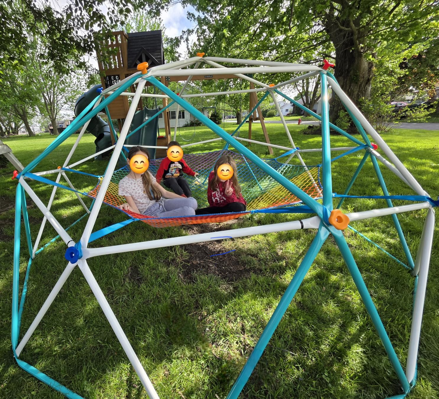 Hapfan Climbing Dome with Climbing Cargo Net, 10 ft Dome Jungle Gym with Hammock for Kids Outdoor Playset Monkey Bars Backyard customer photo 1