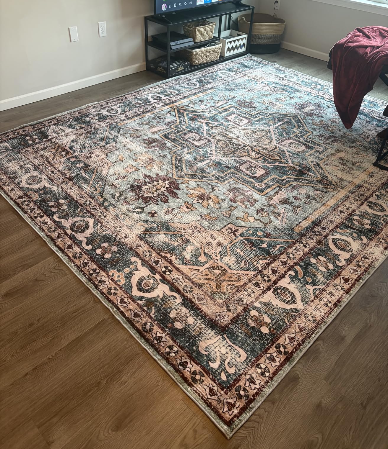 CHAMPLANT Washable Vintage Area Rug 6'x9' Boho Beige Blue Chic Medallion Distressed Design Non-Shedding Easy Care Ideal for High Traffic Areas in Living Room Bedroom Kitchen Office Large Carpet customer photo 2