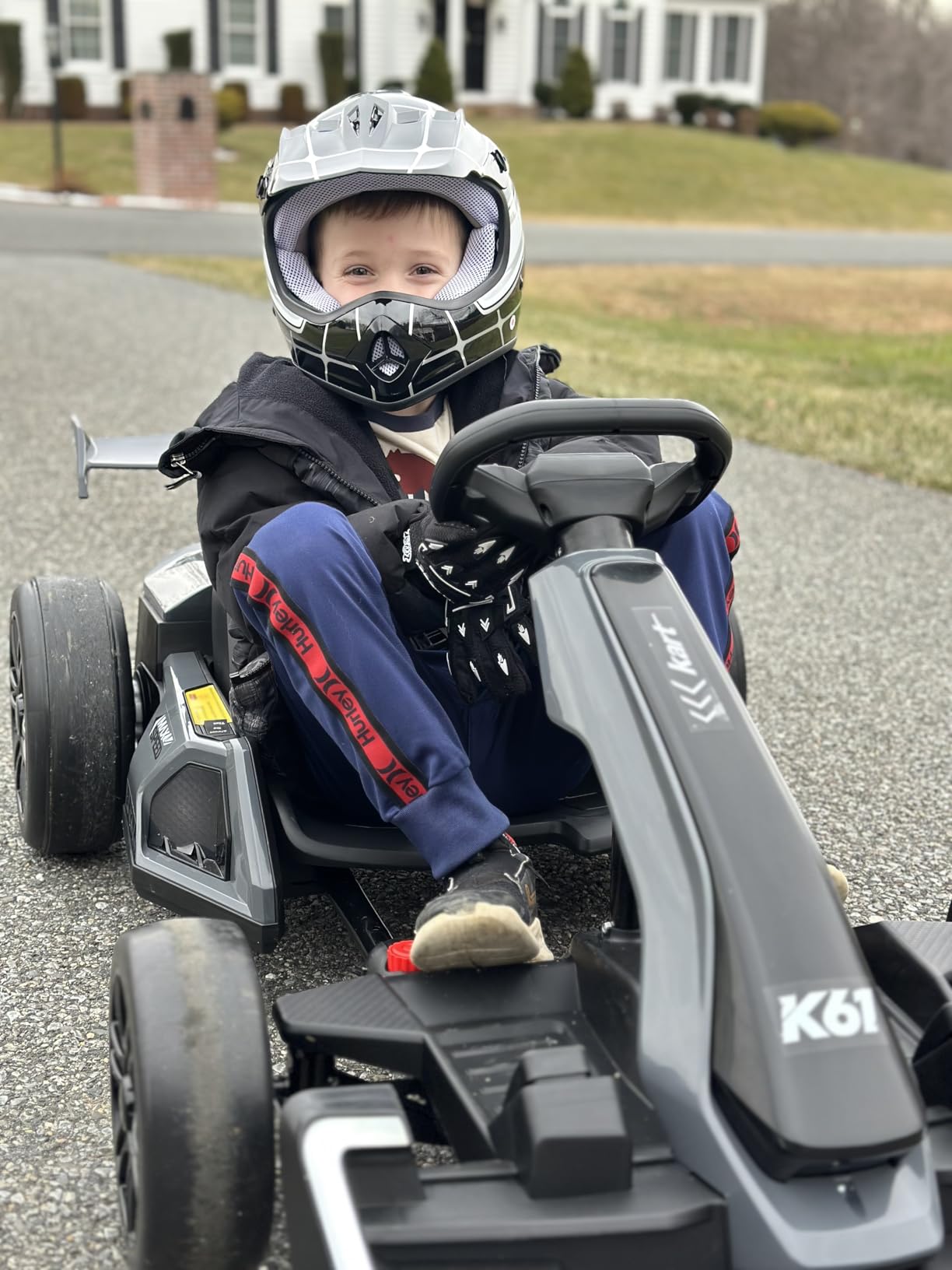 KerryYoo K61 Go Kart Electric Drift Kart with Length Adjustable Seat, 24V Outdoor Ride on Toy with 4 Speed Mode, Crazy Kart for Kids 6-12 Years Old, Fast 300W Motor, 8.5 MPH, Bluetooth - White customer photo 1