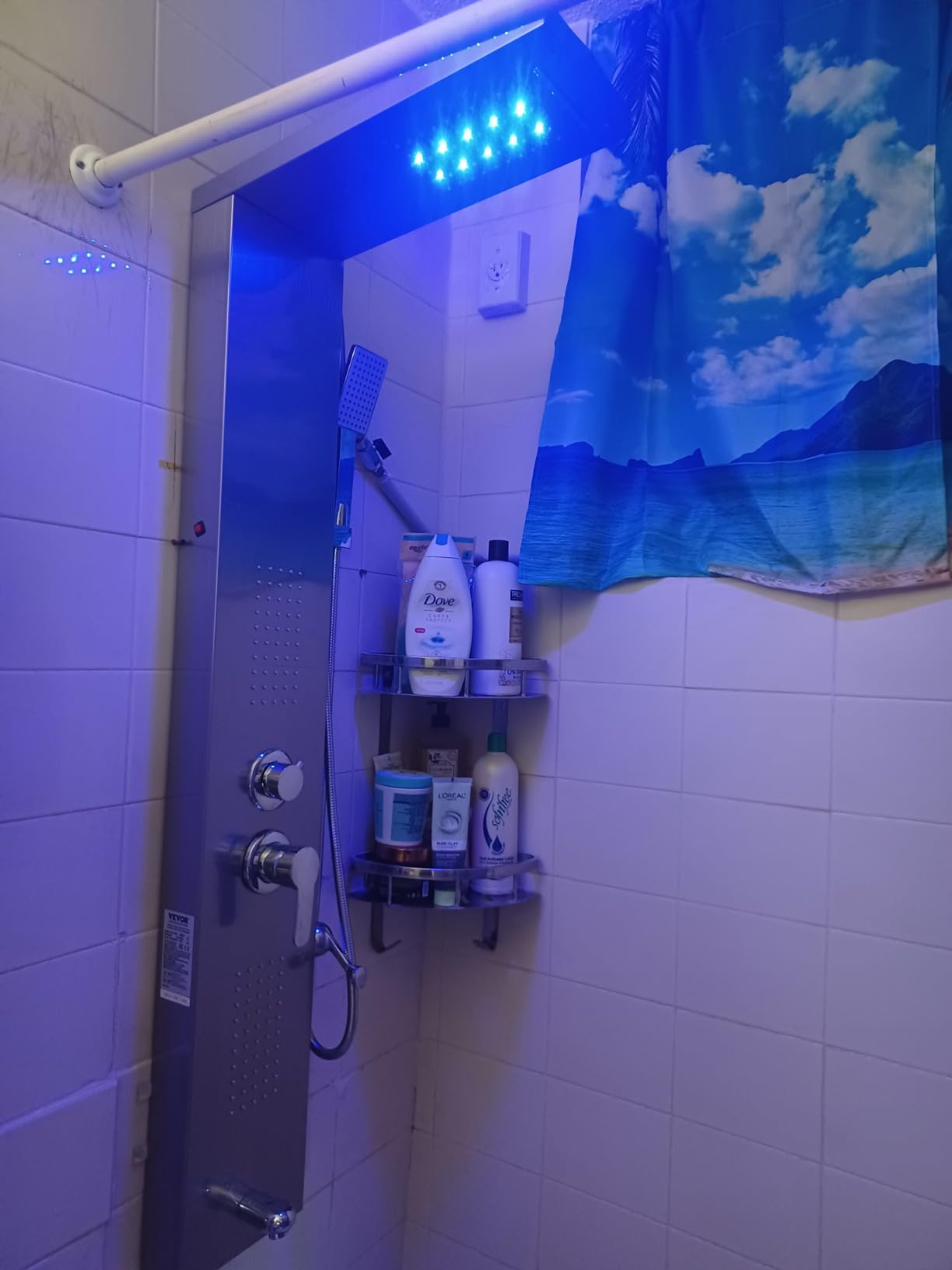 VEVOR Shower Panel Tower System, 5 Shower Modes, LED Shower Panel Tower, Rainfall, Waterfall, 2 Body Massage Jets, Tub Spout, Handheld Shower Head with 59