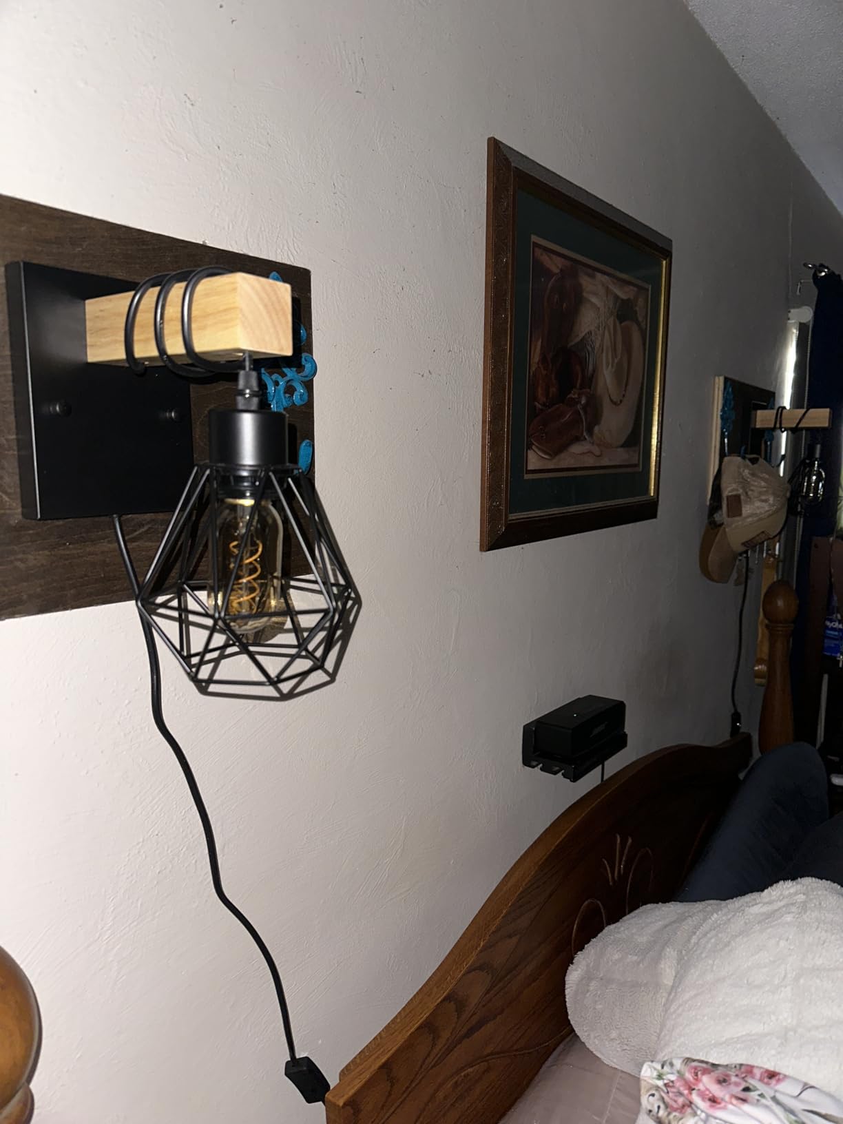 Lomoky Plug in Wall Sconces Set of Two, Vintage Wood Wall Lamps with Plug in Cord, Farmhouse Wall Light Fixture with 5.25FT On/Off Switch Cord, Indoor Sconces Lighting for Bedroom Living Room customer photo 1