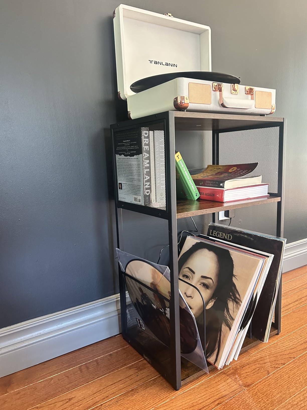 VASAGLE Record Player Stand, 3-Tier Side Table, Vinyl Record Storage up to 100 Albums, End Table for Living Room, Bedroom, Rustic White ULET275W01 customer photo 1