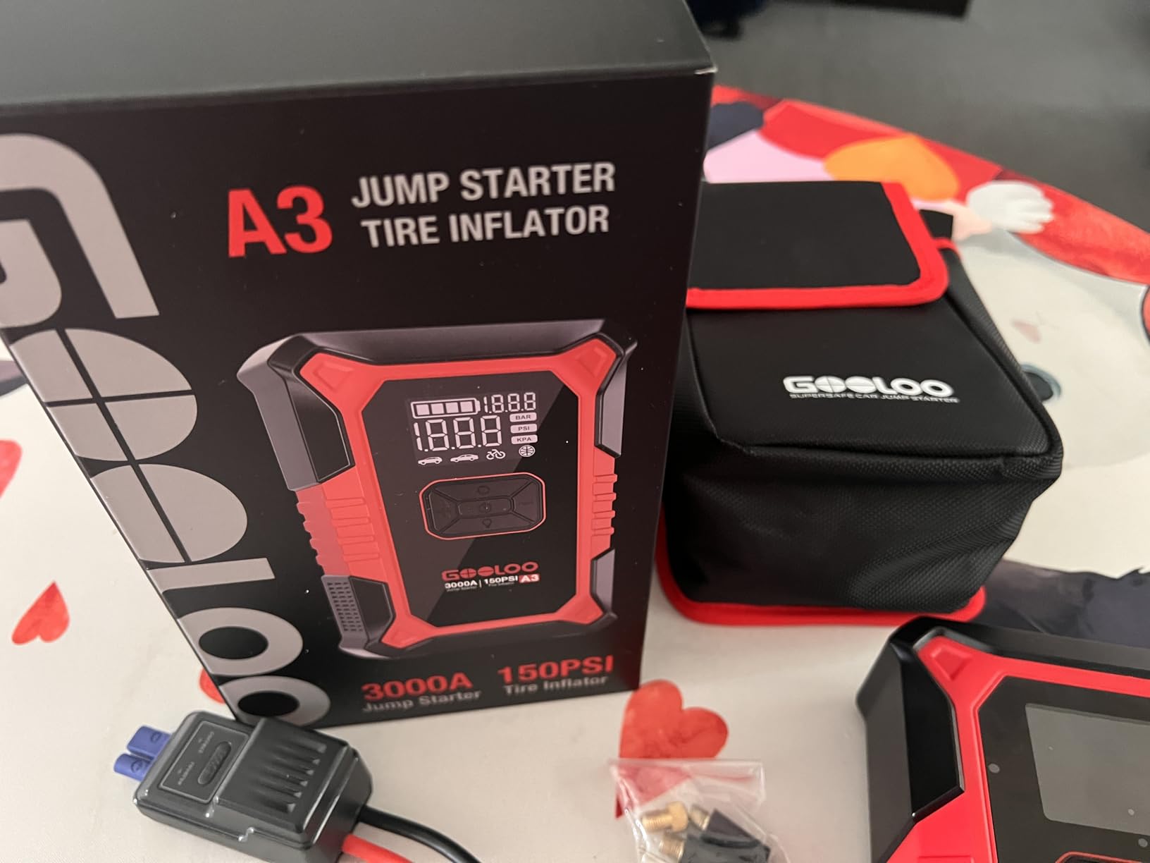 GOOLOO A3 Jump Starter with Air Compressor, 3000A Portable Car Battery Booster (9.0 Gas/6.5L Diesel) with 150PSI Auto-Shutoff Tire Inflator, 12V Supersafe Lithium Jump Box customer photo 2