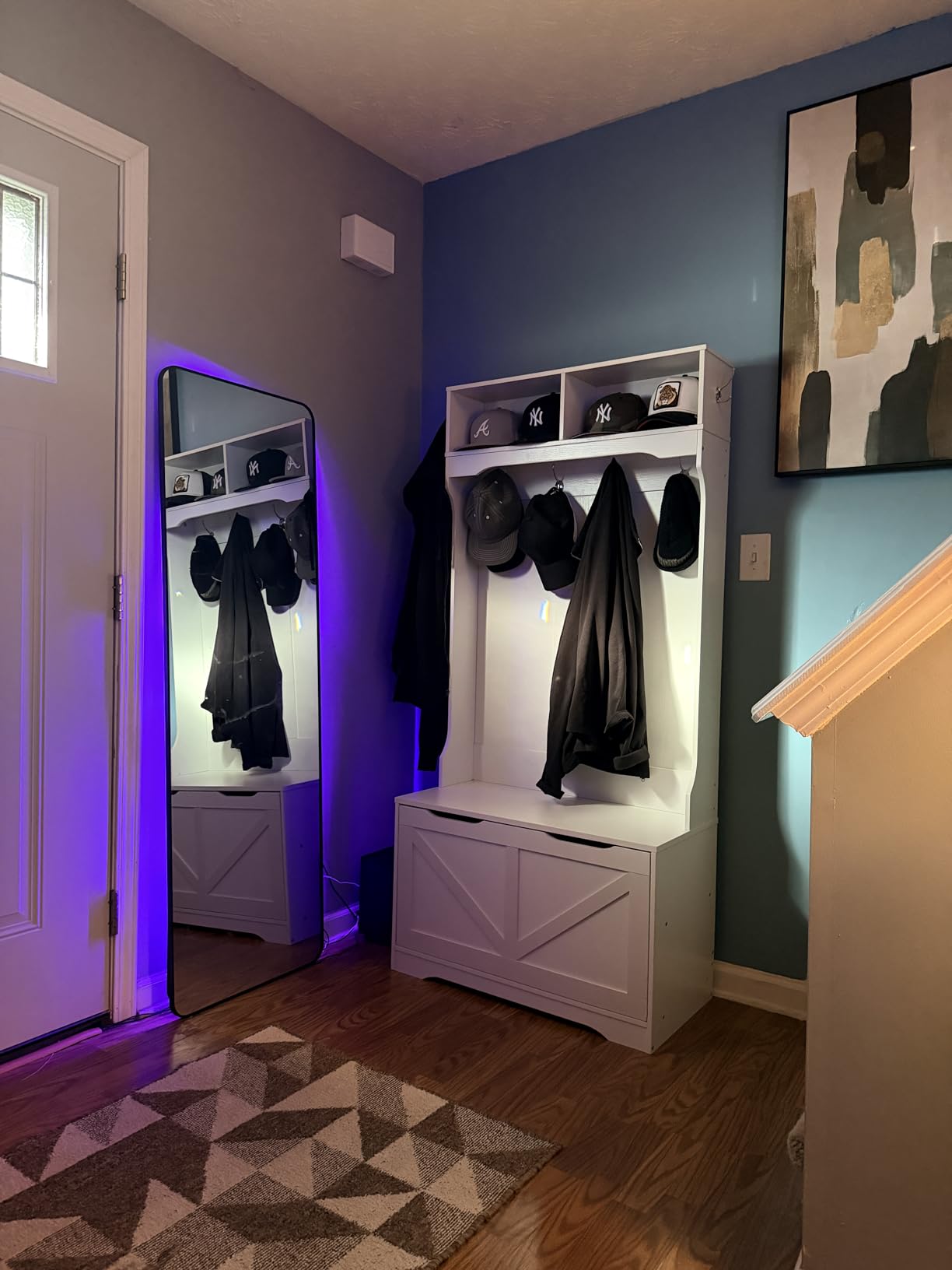 HOOBRO Hall Tree with Bench and Shoe Storage, Entryway Bench with Coat Rack and Shoe Cabinet, Flip-Down Cabinet Door, Coat Rack with Shoe Rack, for Mud Room, White WT84MT01 customer photo 2