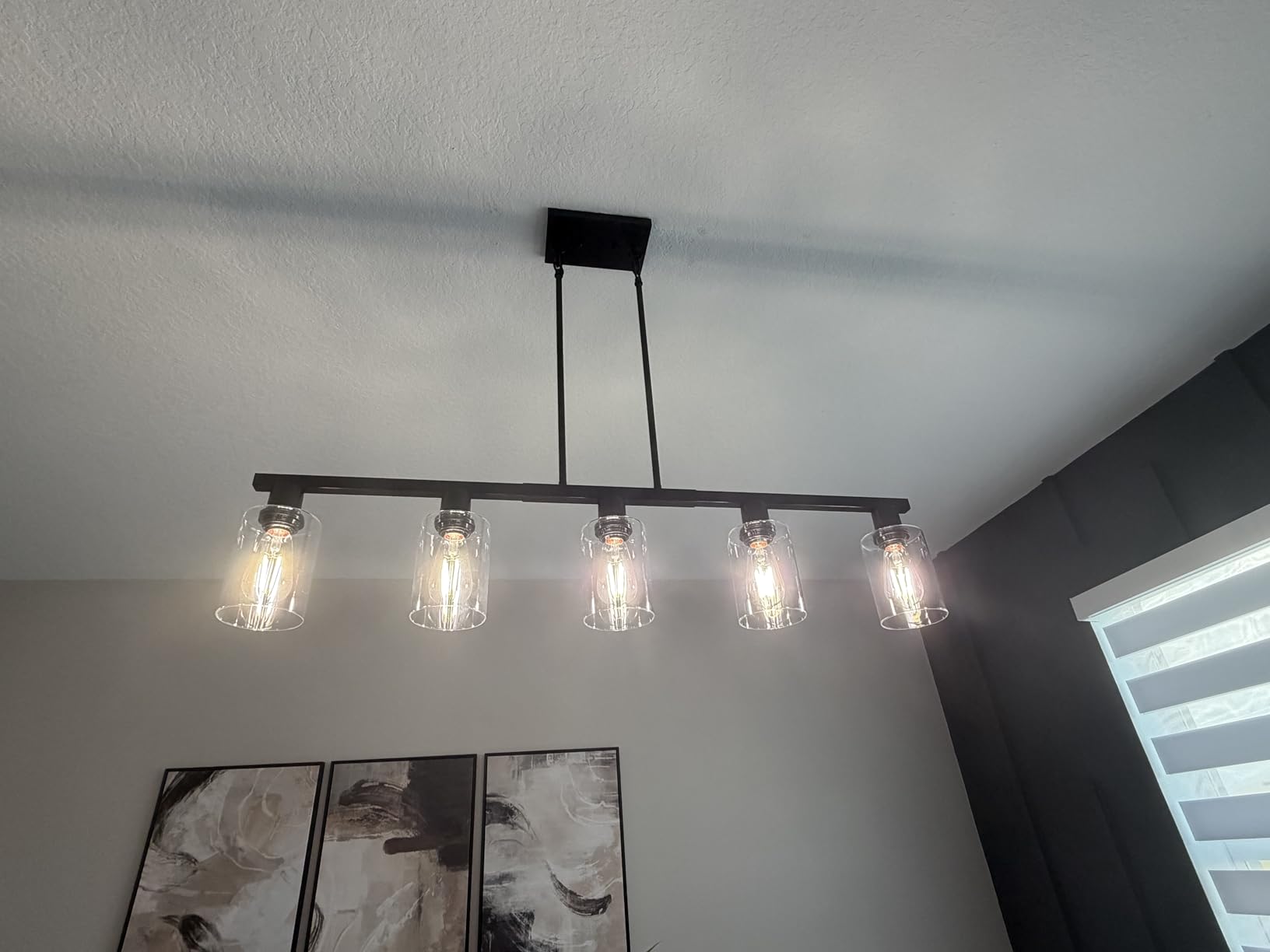 4-Light Kitchen Island Lighting, Black Simplicity Bar Island Lights for Kitchen, Farmhouse Chandelier with Adjustable Height & Clear Glass Shades, Linear Hanging Dining Room Light Fixture Over Table customer photo 1