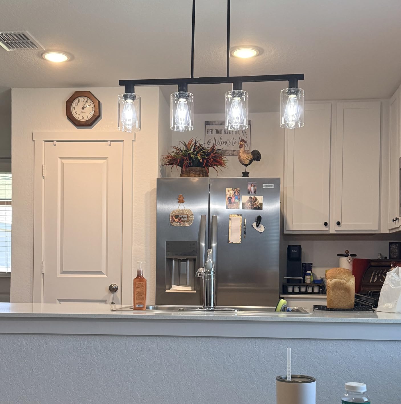 4-Light Kitchen Island Lighting, Black Simplicity Bar Island Lights for Kitchen, Farmhouse Chandelier with Adjustable Height & Clear Glass Shades, Linear Hanging Dining Room Light Fixture Over Table customer photo 2