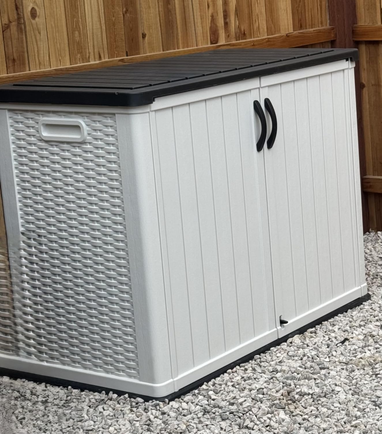 Devoko Outdoor Storage Cabinet 26 Cu Ft with Lockable Doors, Horizontal Storage Shed Waterproof Patio Tools Storage Box for Sofa Cushions, Gardening Tools (White) customer photo 1
