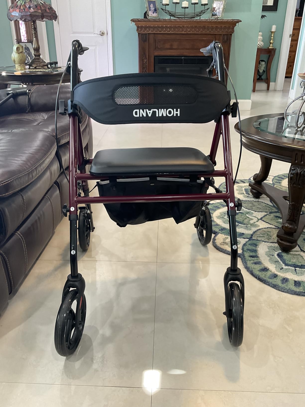 HOMLAND Foldable Rollator Walkers with Seat for Seniors, 8'' Big Wheels, 350 lb. Weight Capacity, Adjustable Handles and Seat Height, Lightweight Rolling Walker, Red customer photo 2