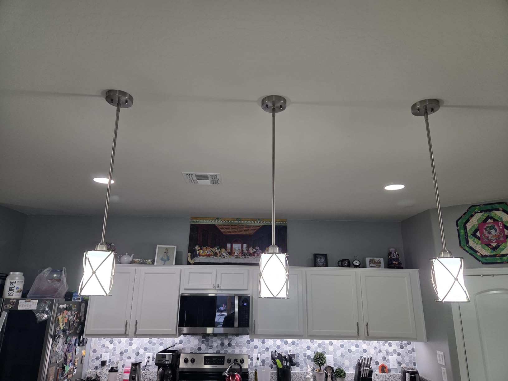 Glass Pendant Lights Kitchen Island 3 Pack, Black Kitchen Pendant Lighting Over Island with Rod, Modern Mini Hanging Light for Sink Dining Room, CH9176BK-3PK customer photo 1