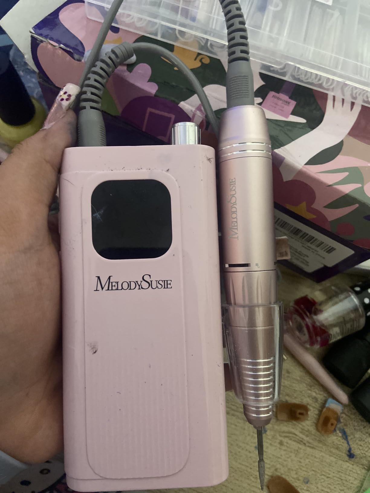 MelodySusie Entry-Level Clip-On Rechargeable Essential Nail Drill, SC300F 30000RPM E-File with LCD Display for All Manicure Shaping & Gel Removal, Ideal for Training, Nail Art Practice & Home Use, Pink customer photo 1