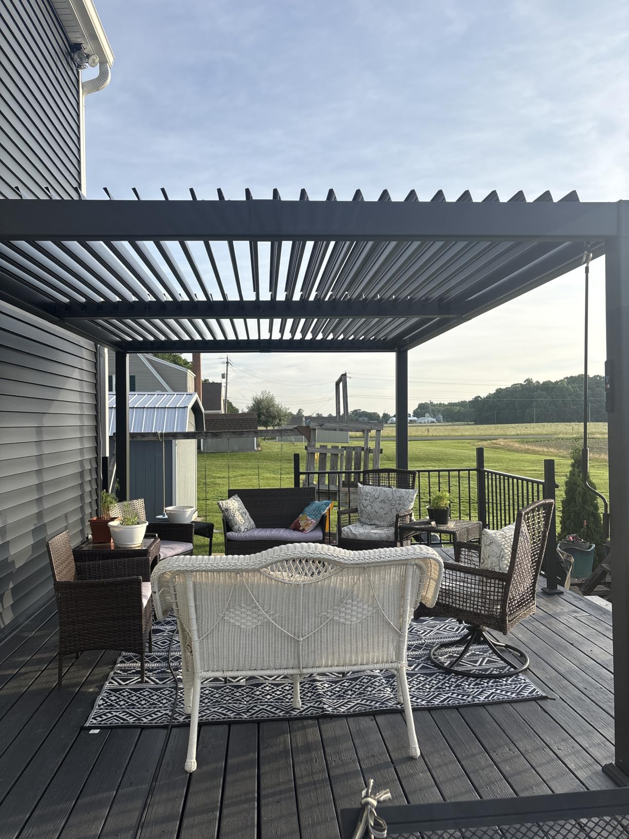 PURPLE LEAF Solar Louvered Pergola 92KS 10' x 12' with LED Strip Lights and Control Panel Aluminum Outdoor Pergola with Adjustable Roof for Patio Deck Garden Yard Gray customer photo 1