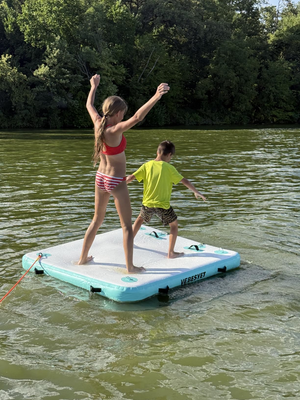 Inflatable Floating Dock with Soft Ladder, 6 inch Thick Non-Slip Inflatable Dock Floating Platform, Durable Drop-Stitch Inflatable Dock for Lake, Ocean, Swimming & Fishing customer photo 1