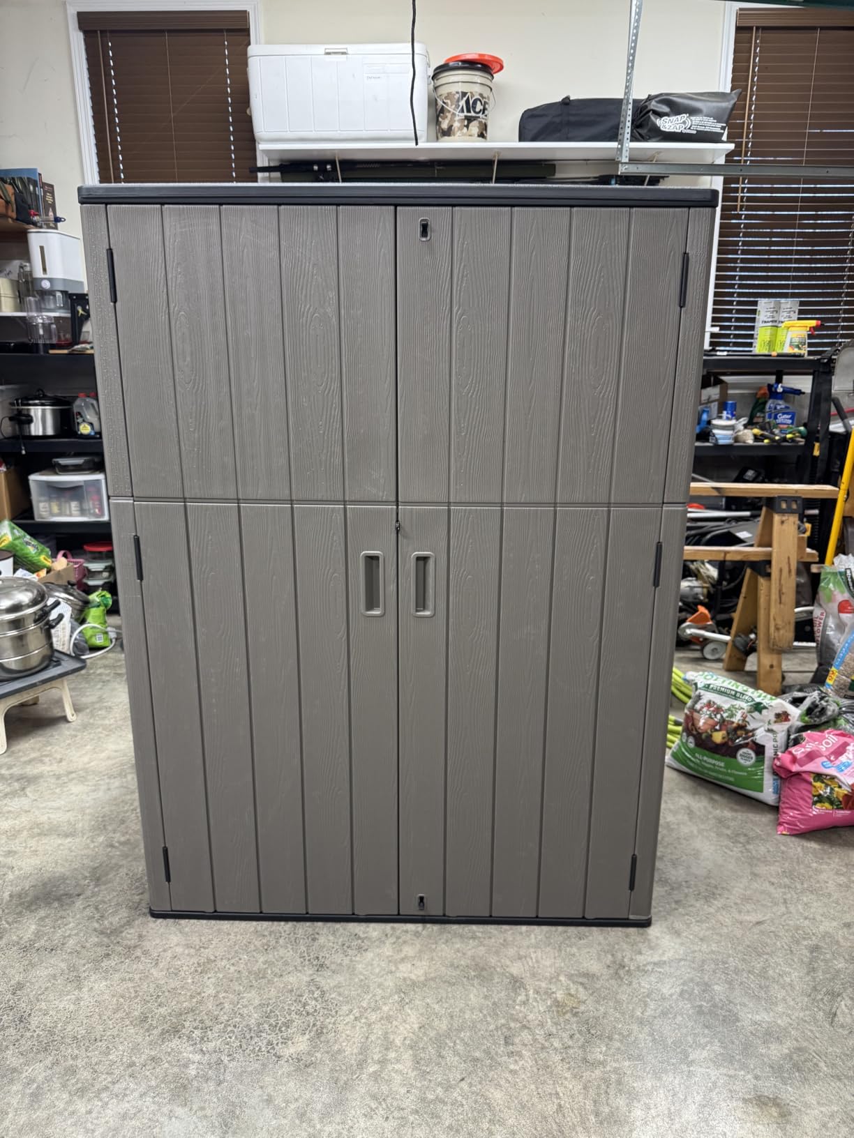 KINYING Outdoor Vertical Storage Shed, 57 Cu.ft Outdoor Storage Cabinet Waterproof, Resin Sheds & Outdoor Storage for Garden, Patio, Backyard, Lockable (Brown) customer photo 1