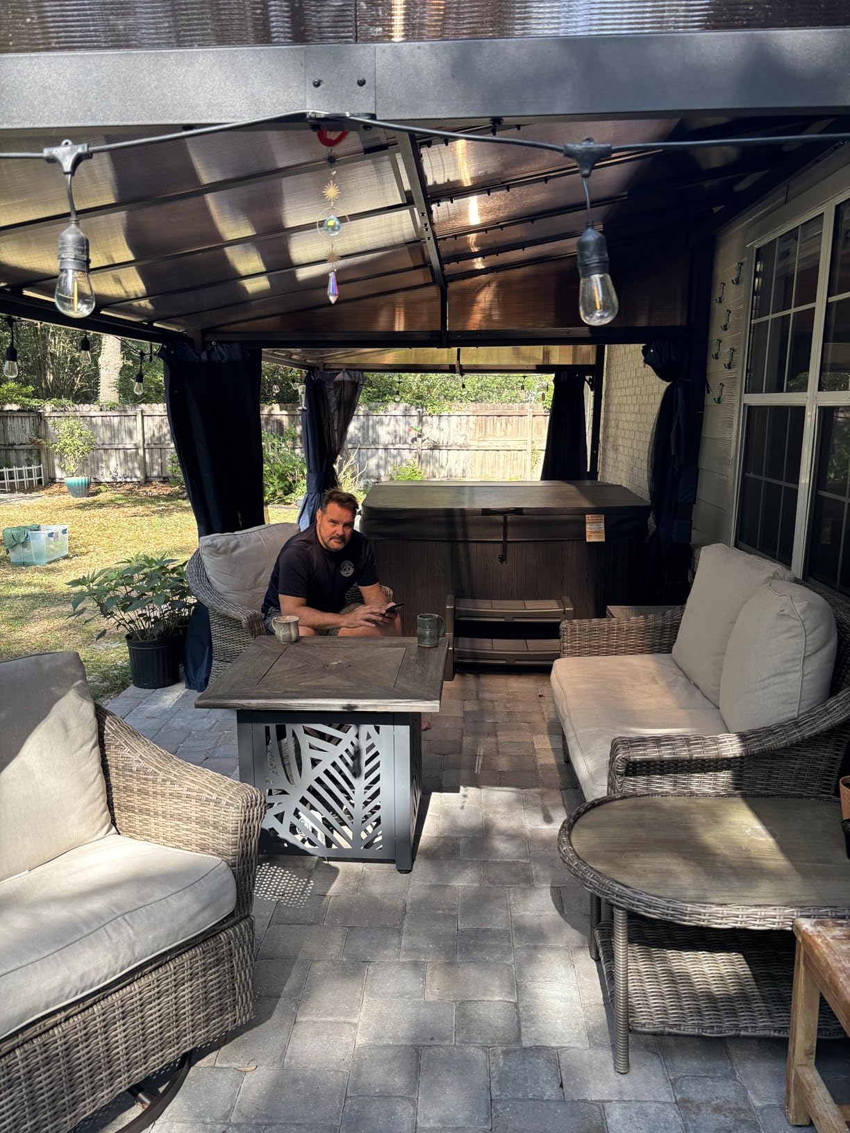 12' x 14' Hardtop Gazebo, Outdoor Permanent Pavilion Double Galvanized Steel Roof Pergola with Nettings and Curtains, Patio Sunshade Gazebos for Patio Lawns Backyard Deck, Grey customer photo 2