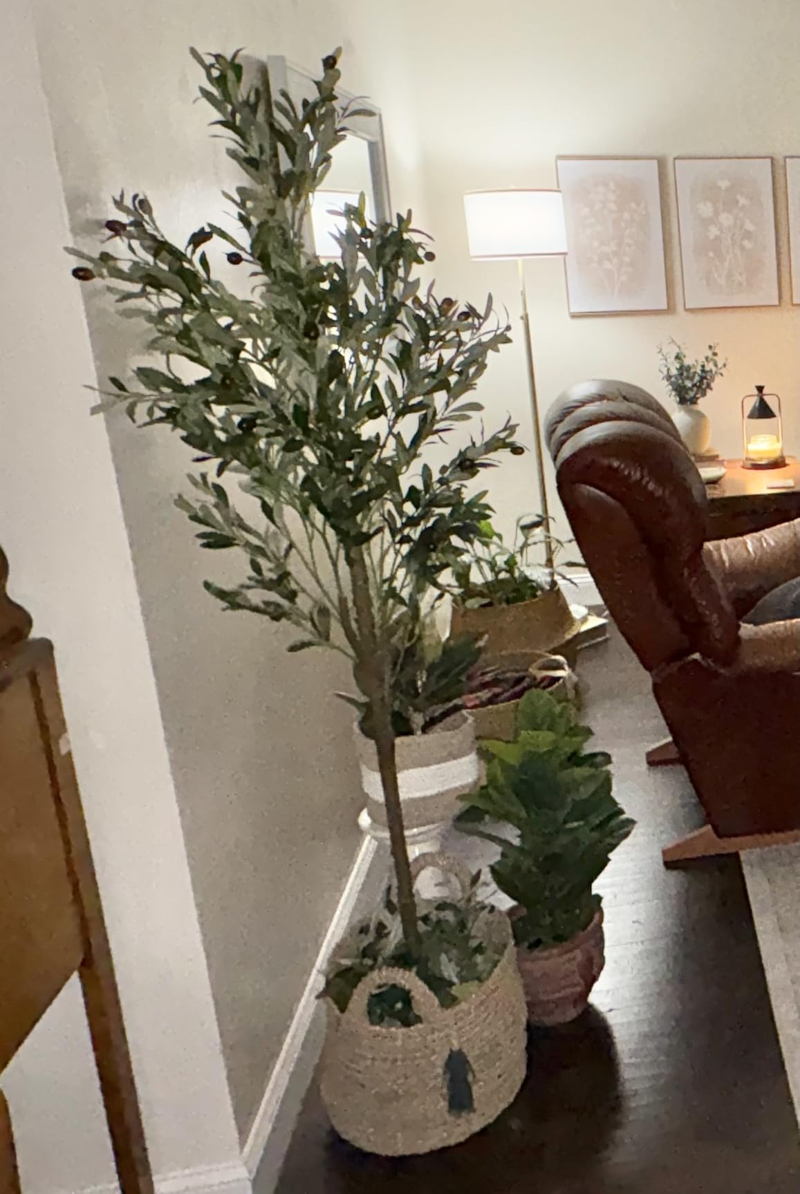 6FT Artificial Olive Tree - Indoor Tall Faux Olive Trees with Planter&Basket, Large Fake Olive Silk Tree Realistic Olive Plants with Branches and Fruits for Home Decor Office Living Room customer photo 2