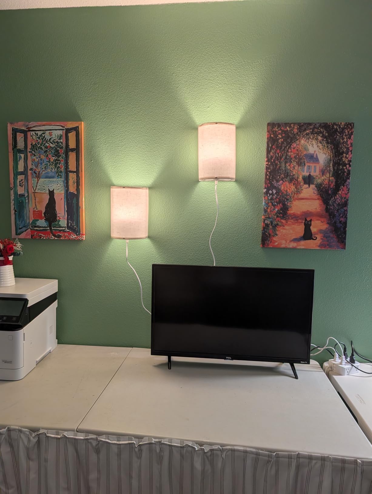 Plug in Wall Sconces Set of Two: Wall Lights with On/Off Switch - Stepless Color Temperature Wall Mount Lamps - Fabric Linen Wall Sconce for Bedroom Living Room & Hallway- Indoor Corded Wall Sconces customer photo 1